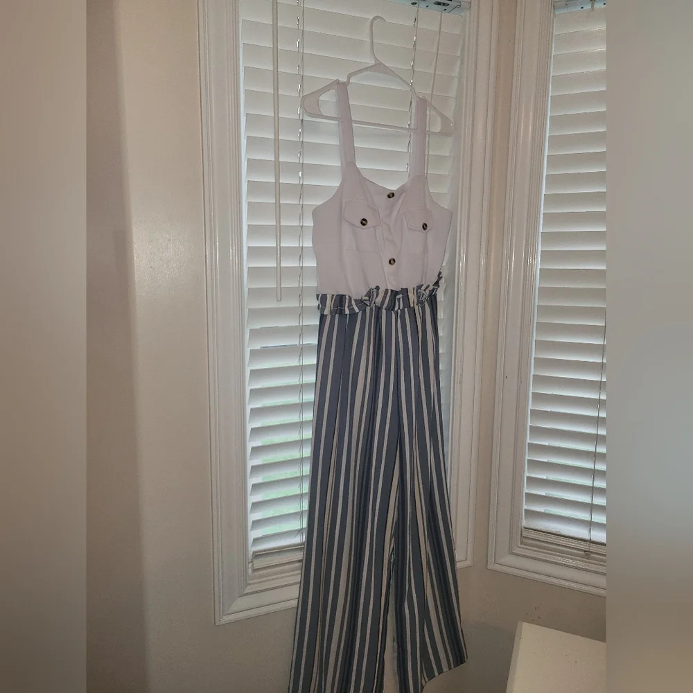 Striped Jumpsuit with Button Detail